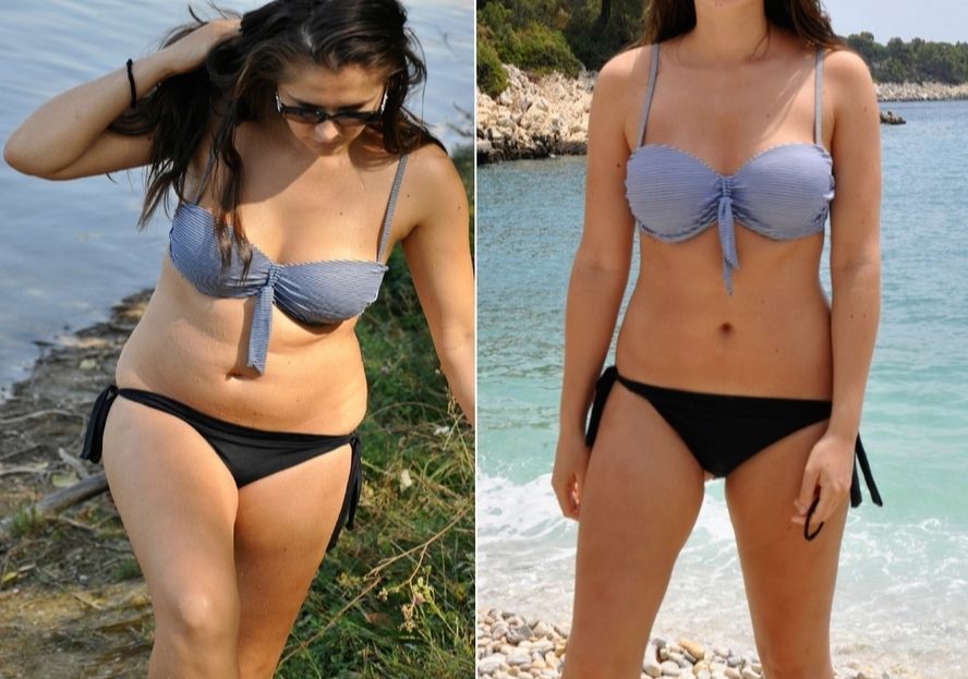 אישה בתמונות לפני ואחרי דיאטה